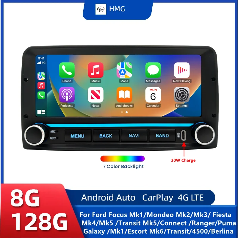 Radio para Auto con Carplay para For Ford Focus Mk1/Mondeo Mk2/Mk3/FiestaMk4/Mk5 /Transit Mk5/Connect /Ranger/PumaGalaxy /Mk1/Escort Mk6/Transit/4500/Berlina 1994-2006 Android Auto  Autoradio GPS DSP