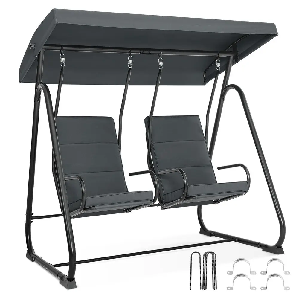 2 Person Porch Swing Chair, Outdoor Glider Chair with High Backrest, Independent Swing Sets for Backyard, Garden, 4376 Dark Gre