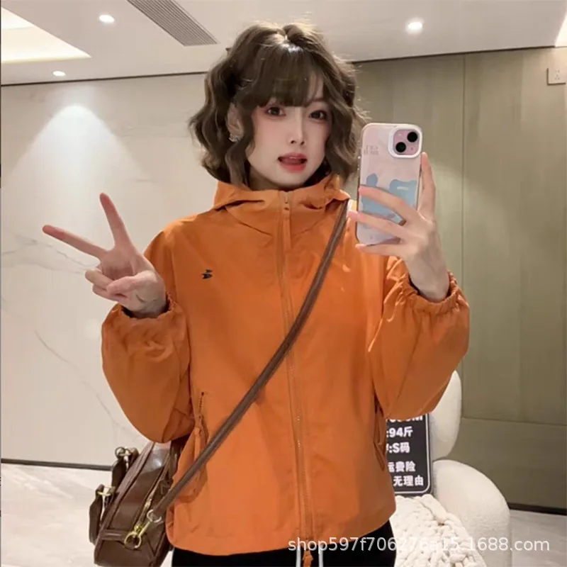 Spring And Autumn Short Hooded Jacket For Women, Stylish Drawstring Double Zipper Loose Jacket, Korean Style Coat