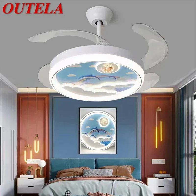 OUTELA Nordic Children Stealth Fan Light LED Modern Living room Restaurant Bedroom Ceiling Fan Light Remote Electric Fan Light