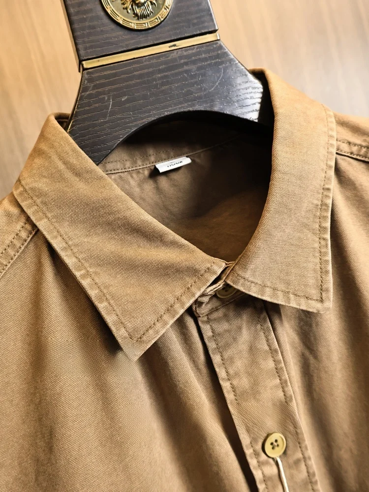 Ameika Ji Heavy Water Washed Pure Cotton Oxford Cloth Men's Spring Lightweight Casual Shirt Loose Fit Collared Fashionable