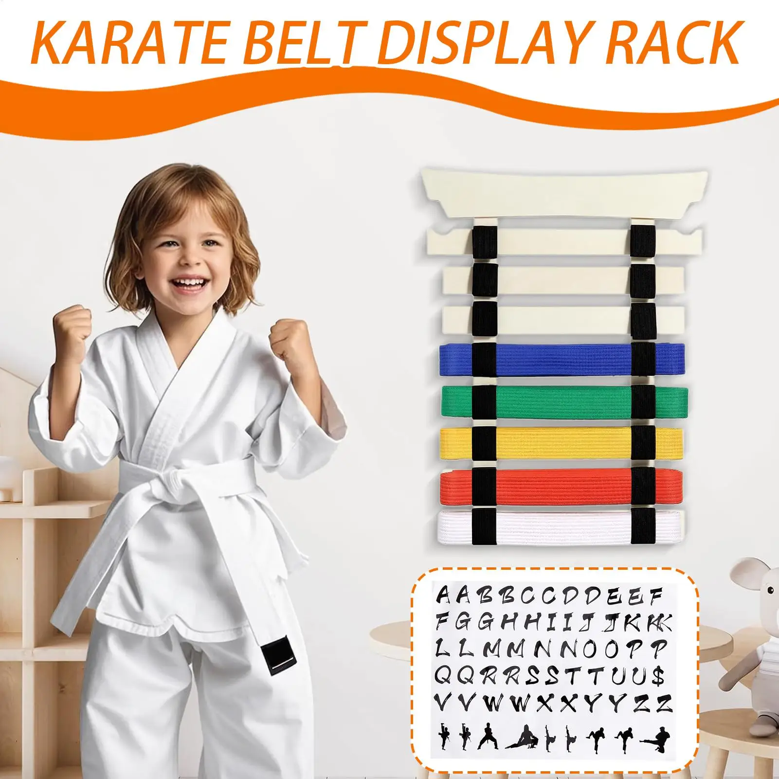 Martial Arts Belt Display Martial Arts Belt Display Holder with Hanger and Stickers No Assembly Required Storage Rack for Teens