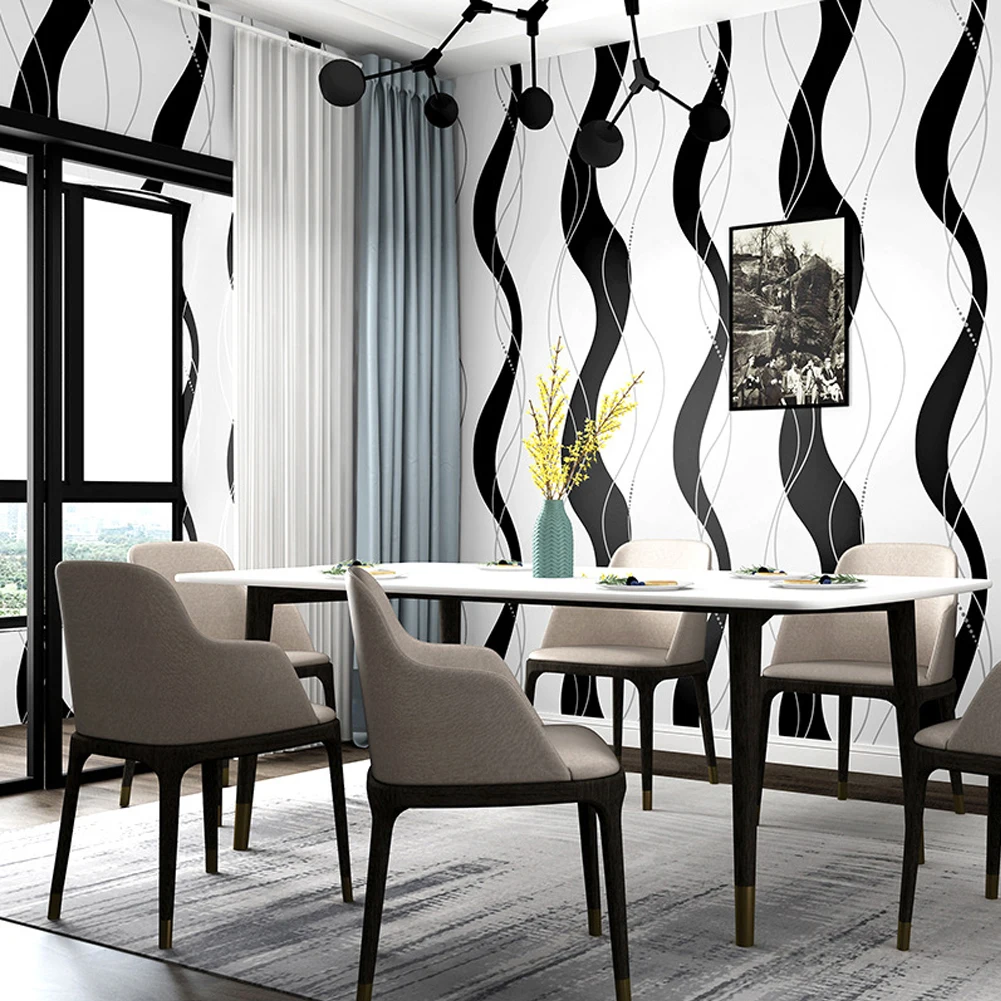 

3D Wave Stripe Wallpaper Black White Vinly Pvc Waterproof Living Room Home Decoration Wall Covering