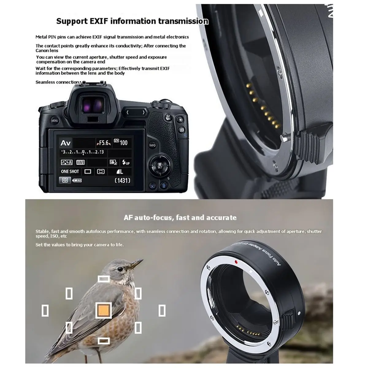 EF- R Lens Adapter Electronic Auto-Focus EF to R Mount Adapter for EF/EF-S Lenses to R, RP