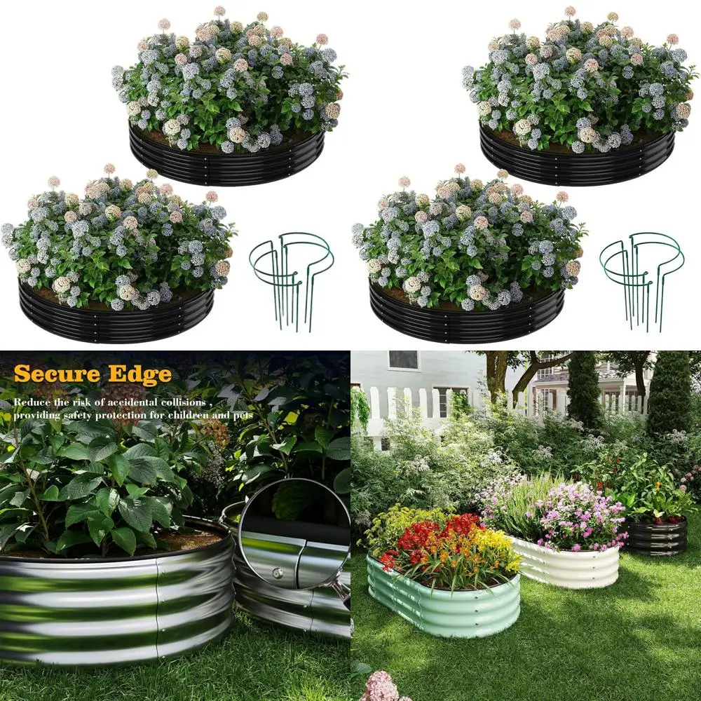 

Round Galvanized Metal Garden Bed Kit, 3x3x1ft 2-Piece Grow Box, Large Outdoor Planter Fire Pit Ring, Black