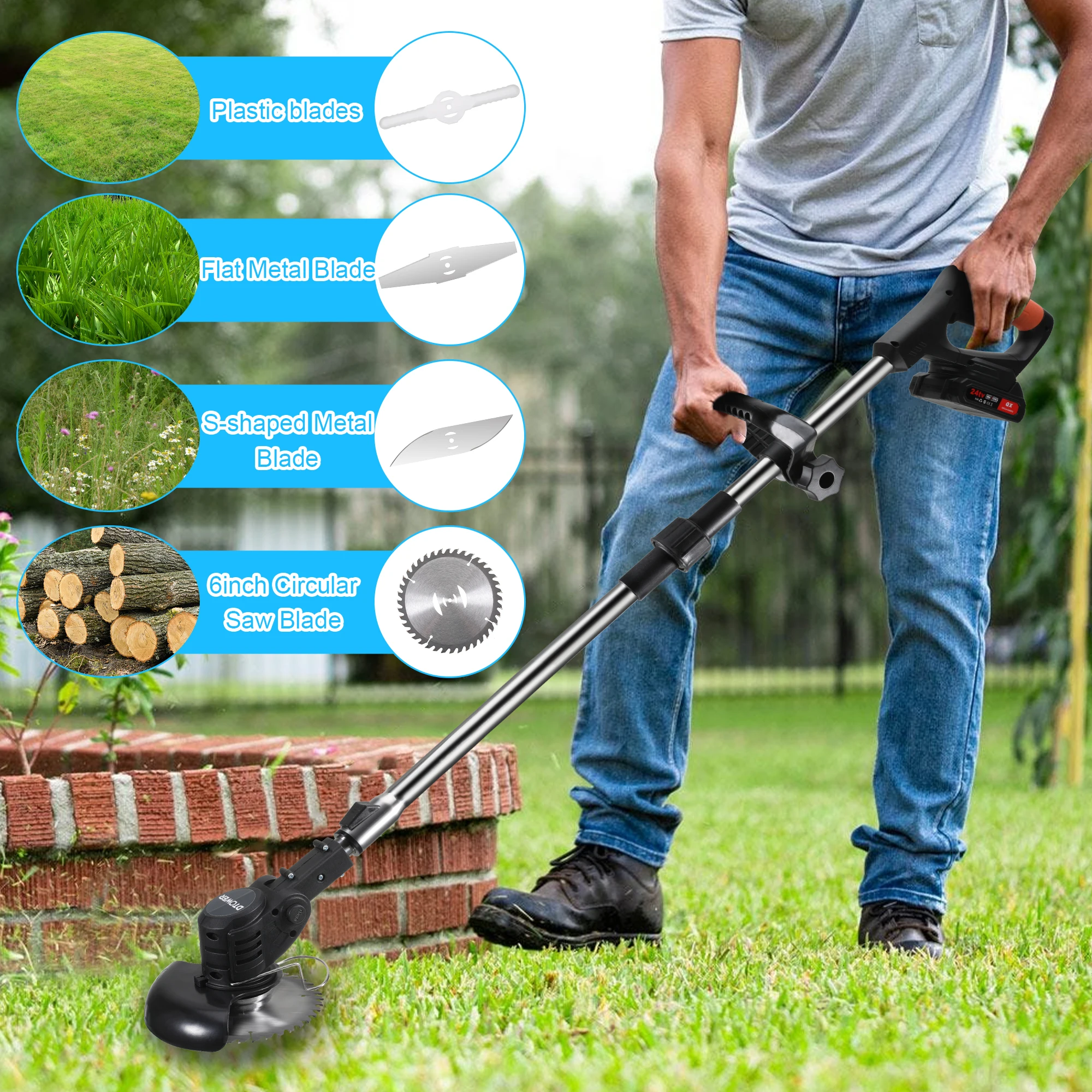 Electric Lawn Mower 21V Cordless Grass Trimmer Electric Lawn Mower 1300mAh Rechargeable Battery Fast Charger Power Garden Tools