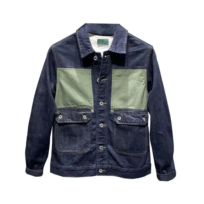 

Korean Fashion Patchwork Denim Jacket for Men Spring Autumn New American Pockets Cargo Streetwear Trend Male Coat Men's Clothing