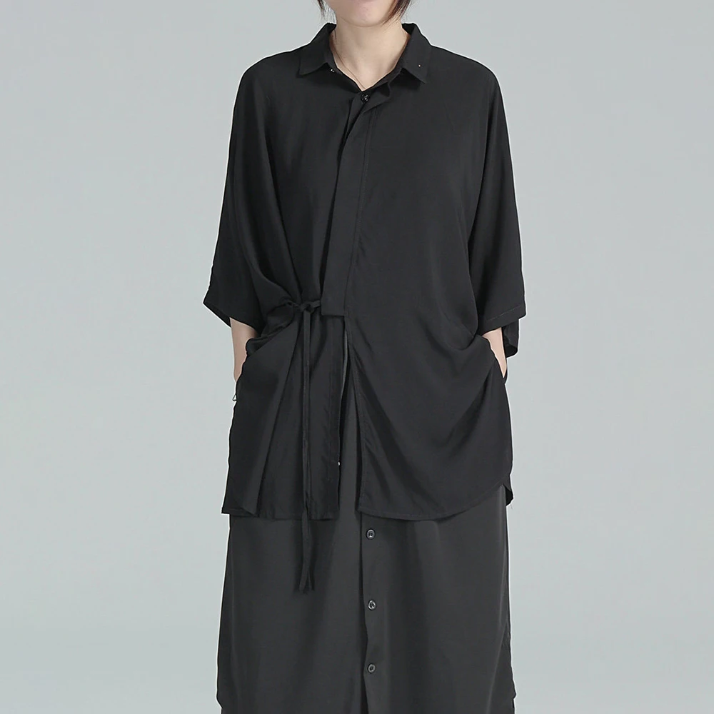 Dark Y2k Slim Fit Shirt Drawstring Detailing Spring Genderless Fashion Trend Youth Japanese Inspired Lightweight Top Unisex 2026