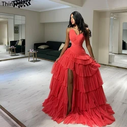 Thinyfull Saudi Arabia A-line Evening Party Dress Strapless Sleeveless Prom Dresses Tiered 2023 Formal Occasion Gowns Dubai