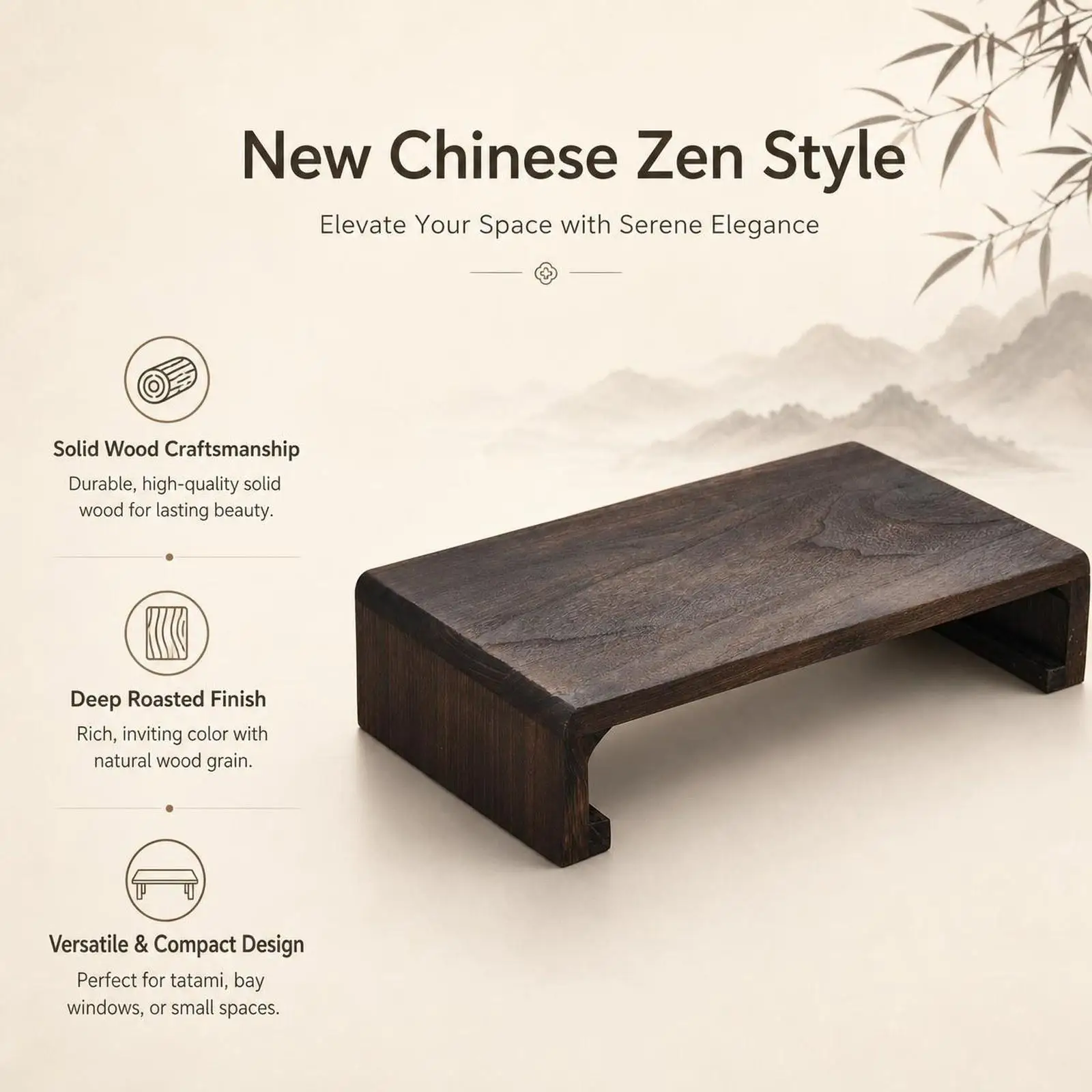 Chinese Tea Floor Table Easy to Use Bed Table for Meditation Office Bedroom