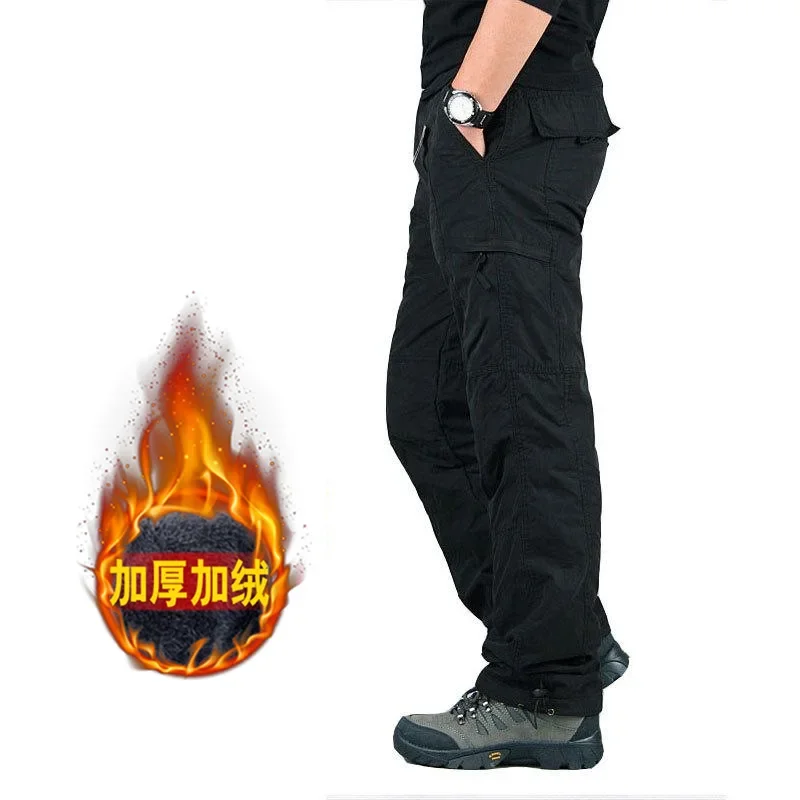 

Winter Pants Men Double Layer Fleece Cargo Pants Waterproof Thicken Warm Baggy Work Long Trousers Man Military Tactical Pant