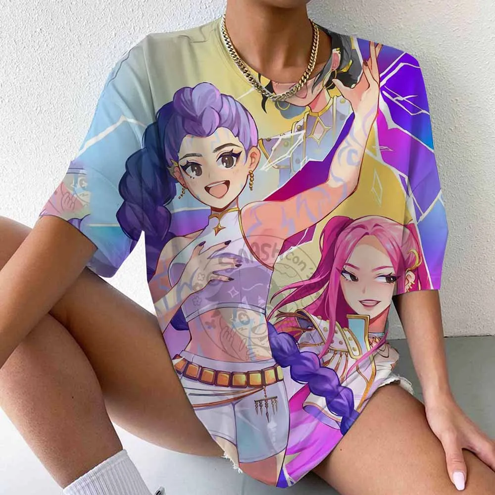 Anime k-pop chasseurs de démons T-Shirts hauts Tie-dye hommes femmes vêtements col rond à manches courtes T-shirt Style de rue T-shirts