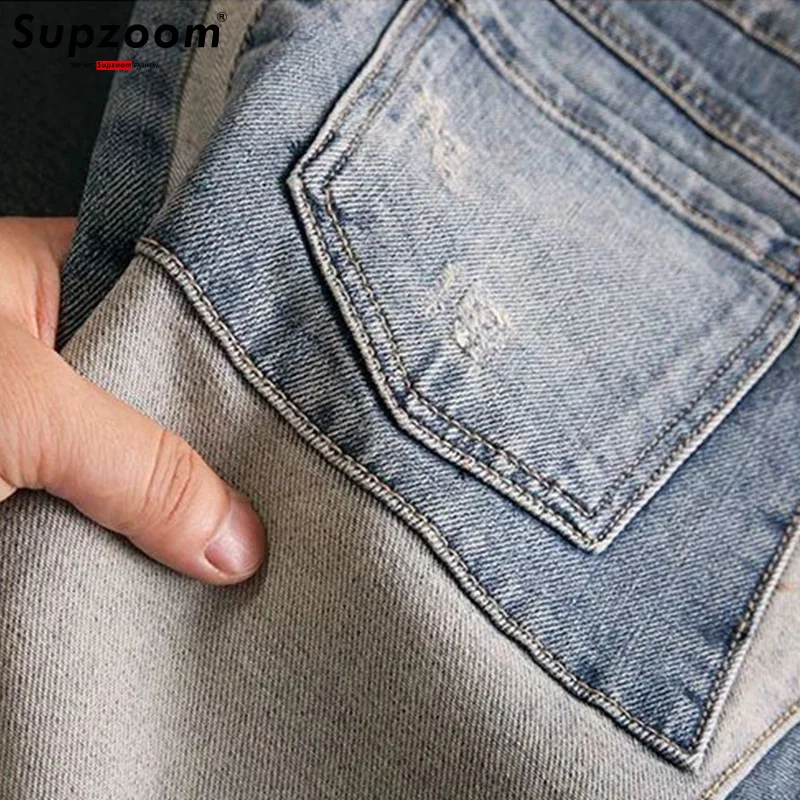 Supzoom 新着ホット販売トップファッション秋ジッパーフライストーンウォッシュカジュアルカーゴデニムポケット綿ジーンズ男性