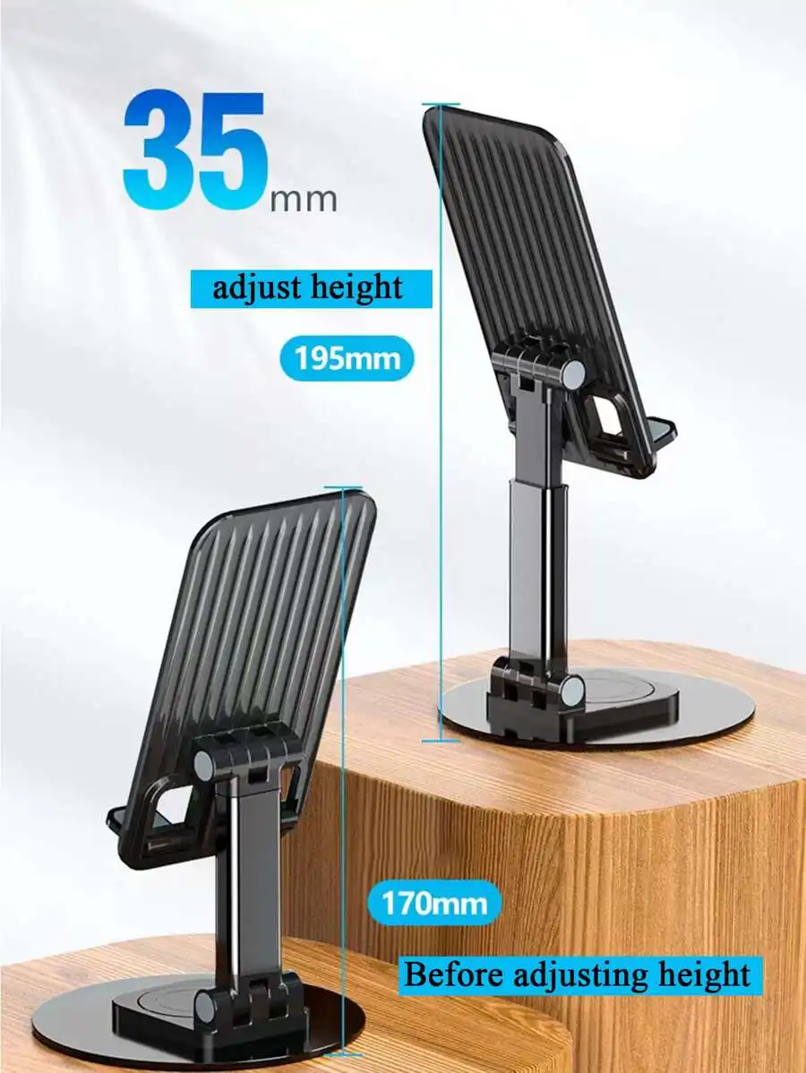 

Adjustable Aluminum Alloy Desk Phone Stand For iPhone Android Tablet Rotatable Mobile Holder