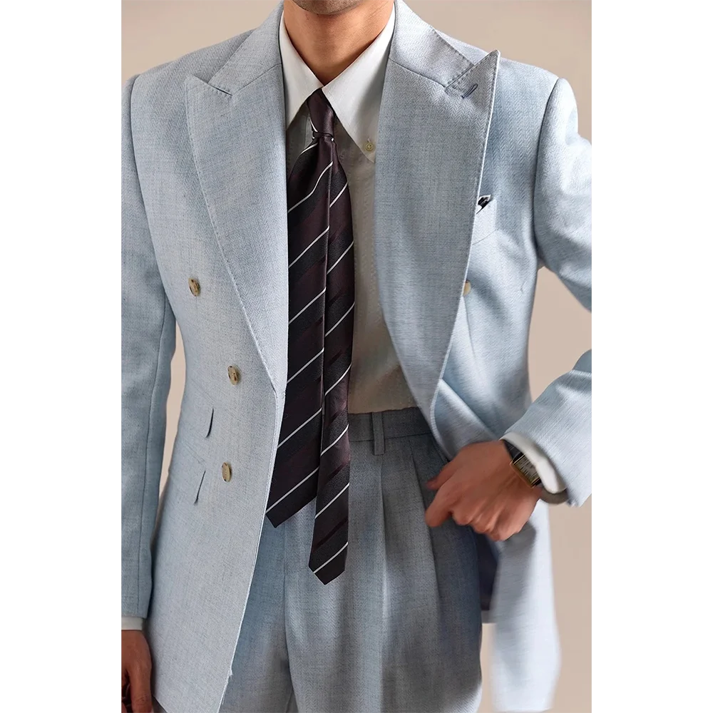 

2025 Spring British Style Men Blazers Double Breasted Casual Suit Jacket Pants Wedding Business Social Banquet Tuxedo Costume
