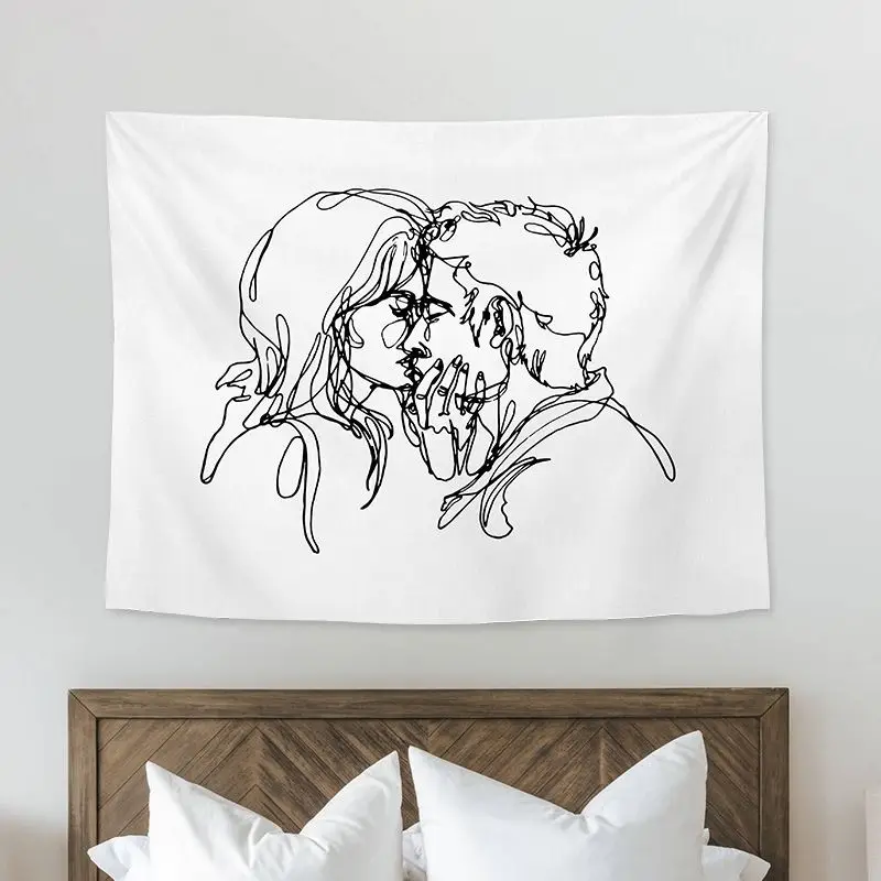 VIKAMA Minimalist Line Art Couple Kissing Tapestry, Abstract Portrait Wall Hanging, Aesthetic Bedroom Dorm Home Decor