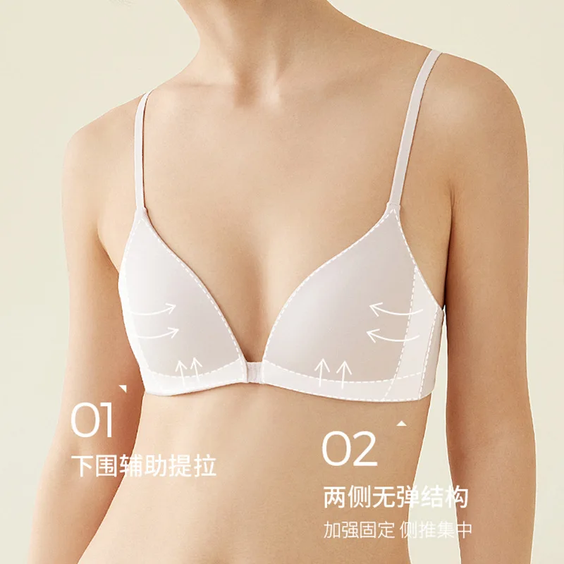 

Spring and summer new girly underwear women's underwired bra triangle cup gathered bra women's corset milk cover