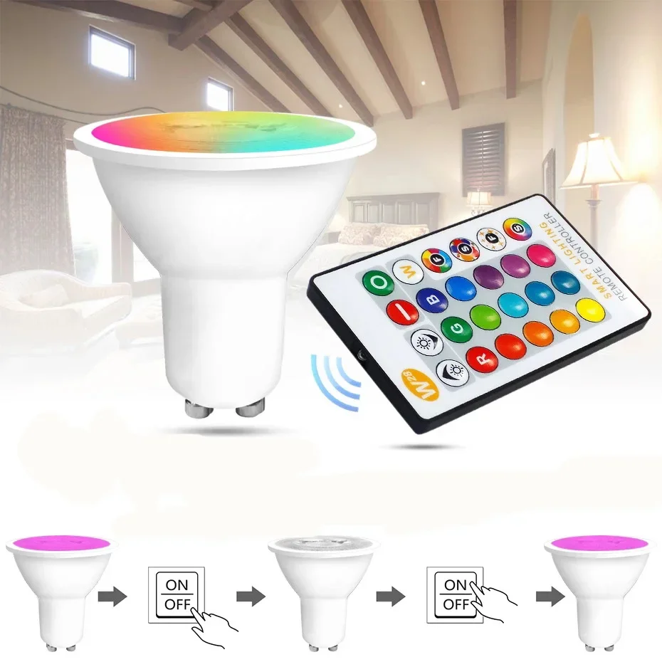 

1/2/4/8PCS GU10 Led Bulbs RGB Lamp AC 85-265V 8W Holiday Decor Lighting Dimmable Light IR Remote Control Lens Type Smart Light