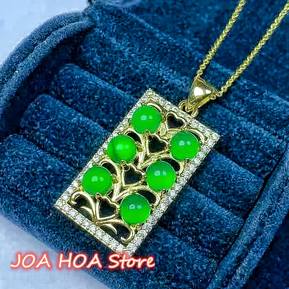 Elegante ciondolo placcato oro con collana di giada verde calcedonio agata naturale gioielli a catena perfetti