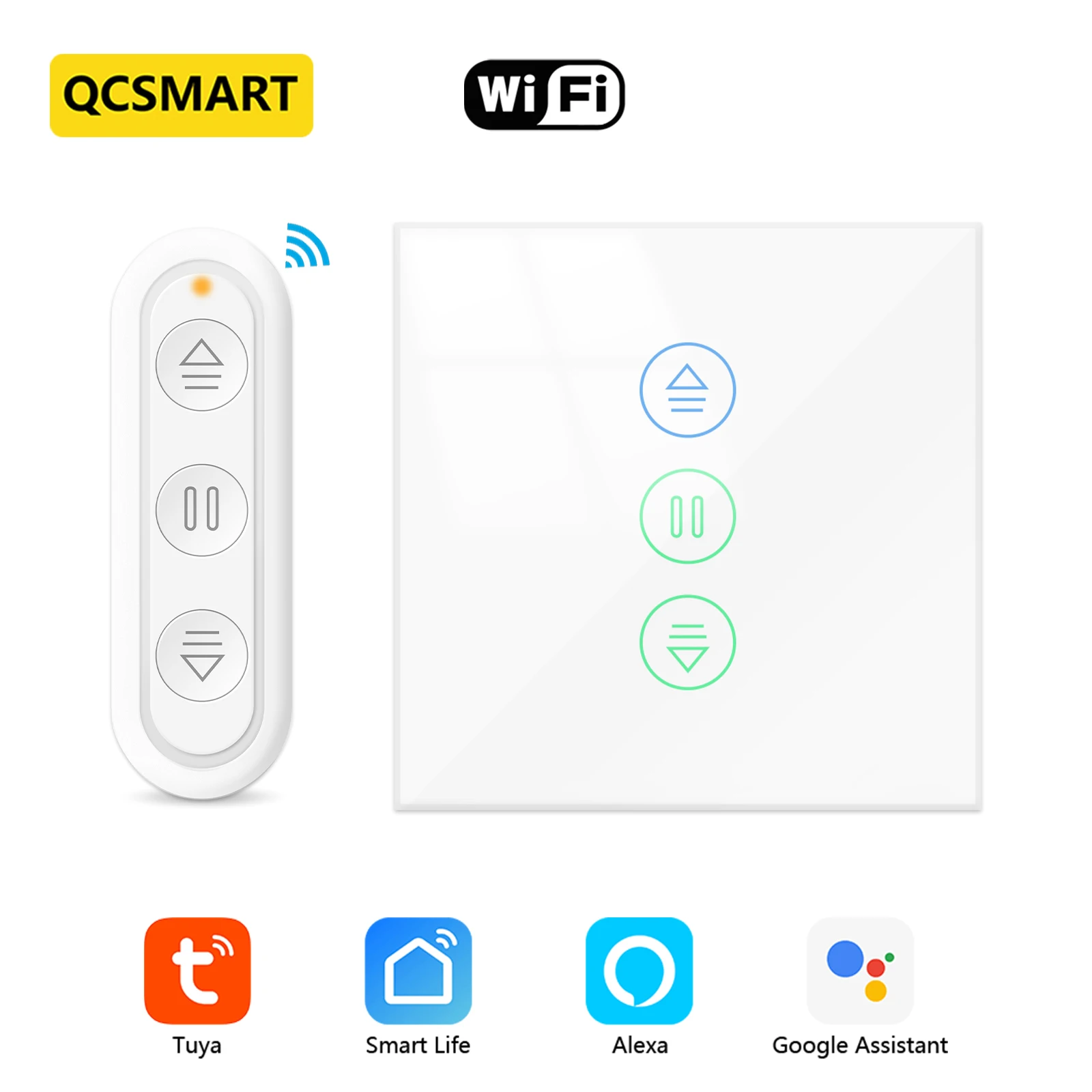 QCSMART Tuya Curtain Switch for Roller Shutter Blinds Percentage Remote Control Voice Operation Google Home Alexa