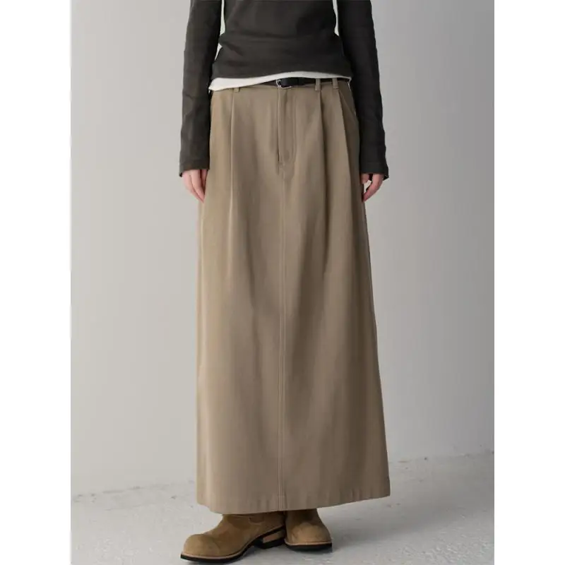 

Maxdutti French Minimalist Elegant Midi Skirt For Women 2026 High Waist Mid Length A-line Skirt Woman Clothing Faldas Skirts