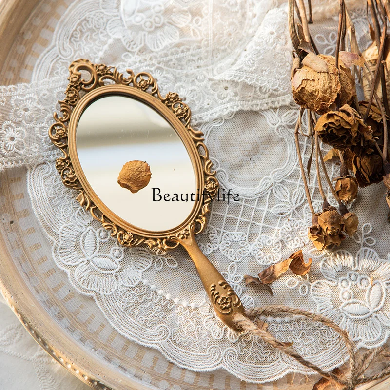 

French Retro Handheld Mirror Handle Princess Portable Make-up Mirror Exquisite Decoration