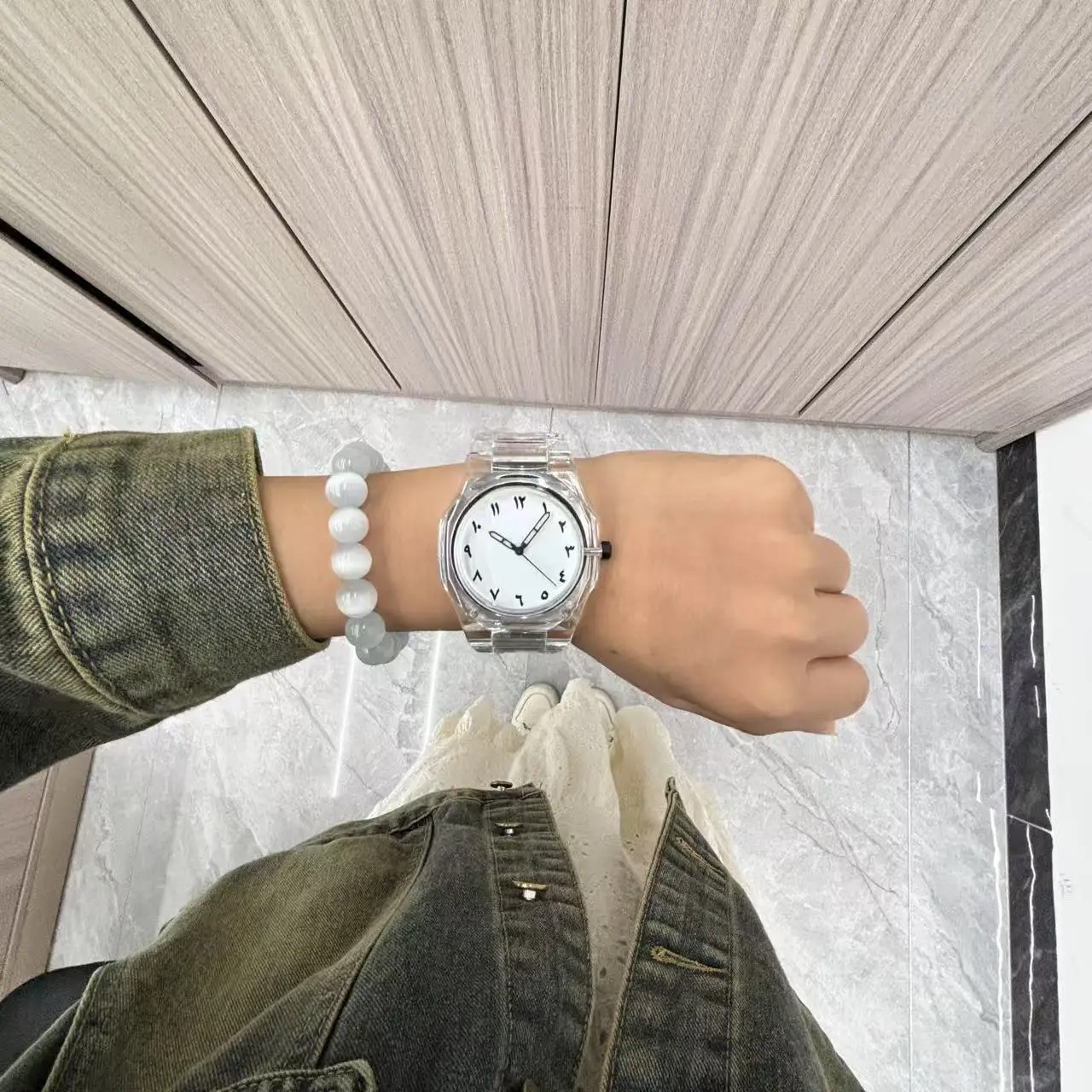 ساعة كوارتز بأرقام عربية إبداعية في الشرق الأوسط، تصميم شفاف، ساعة رياضية كاجوال للرجال #6