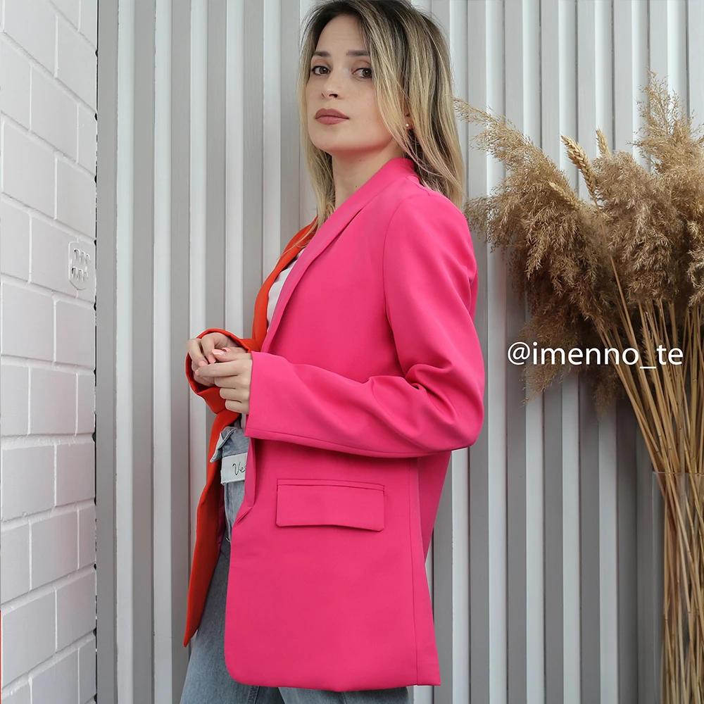 Donna Office Lady Blazer rosa e rosso contrasto colore manica lunga Blazer cappotto tasche Vintage capispalla autunno top 2022