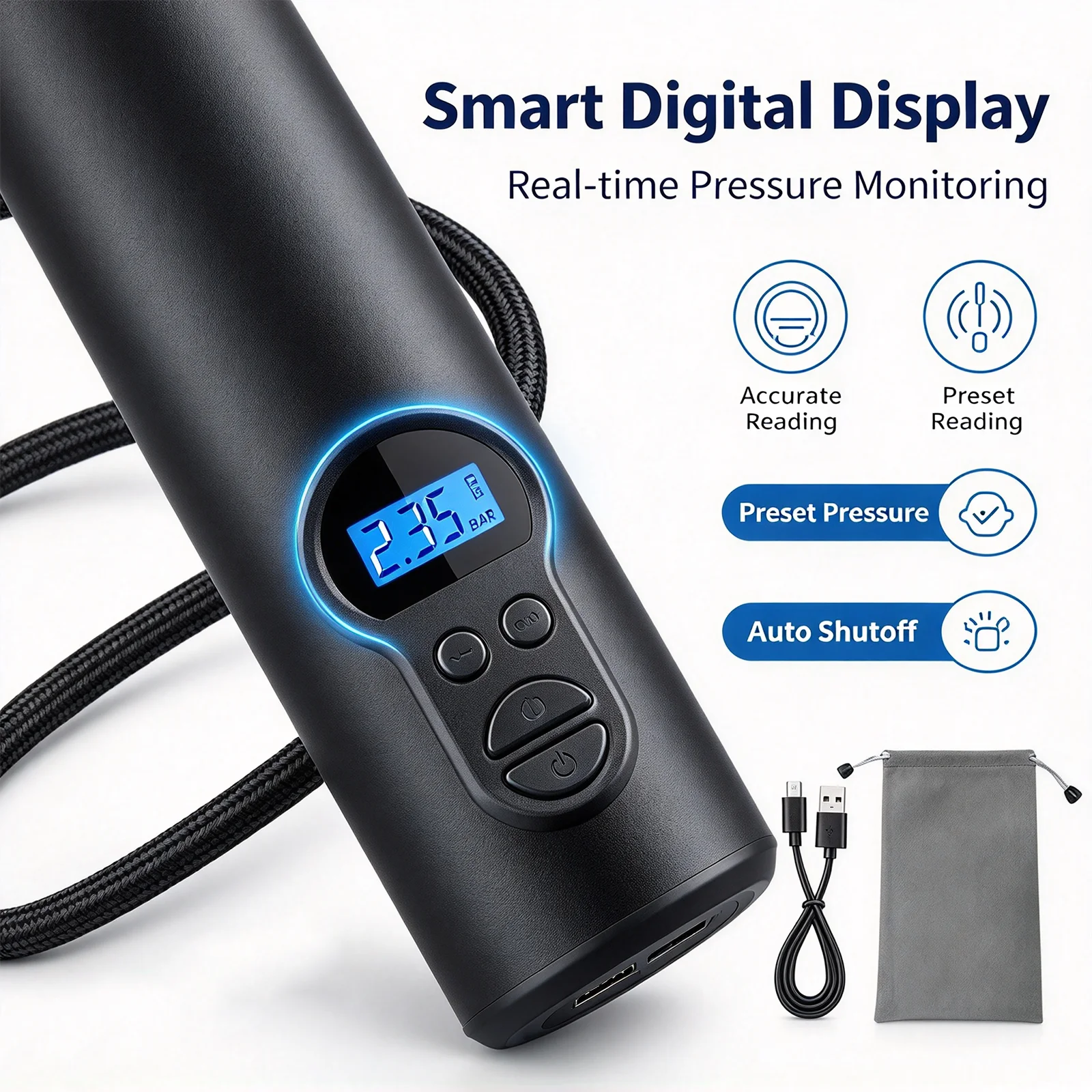2026 New Wireless Portable Air Compressor Rechargeable Tire Inflators With Digital Display Auto Stop For Car Bicycle Motorcycle