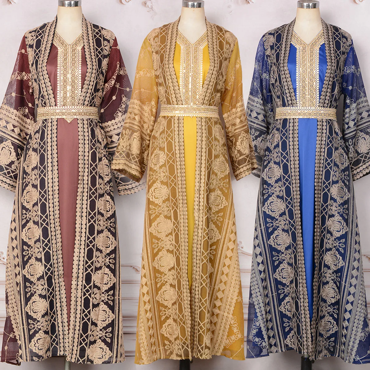 

Ramadan Eid Evening Party Events Ethnic Takchita Dubai Moroccan Thread Embroidered Kaftan Dress Set Muslim Islamic Clothing