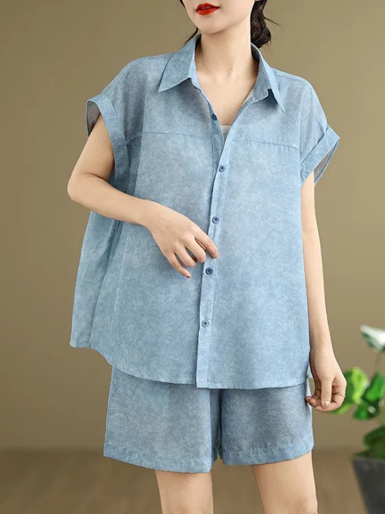 

Casual Commute Women's Set Loose Feelings Summer 2025 New Sle Two-Piece Cotton Wide Leg orts irt Faion Ensemble