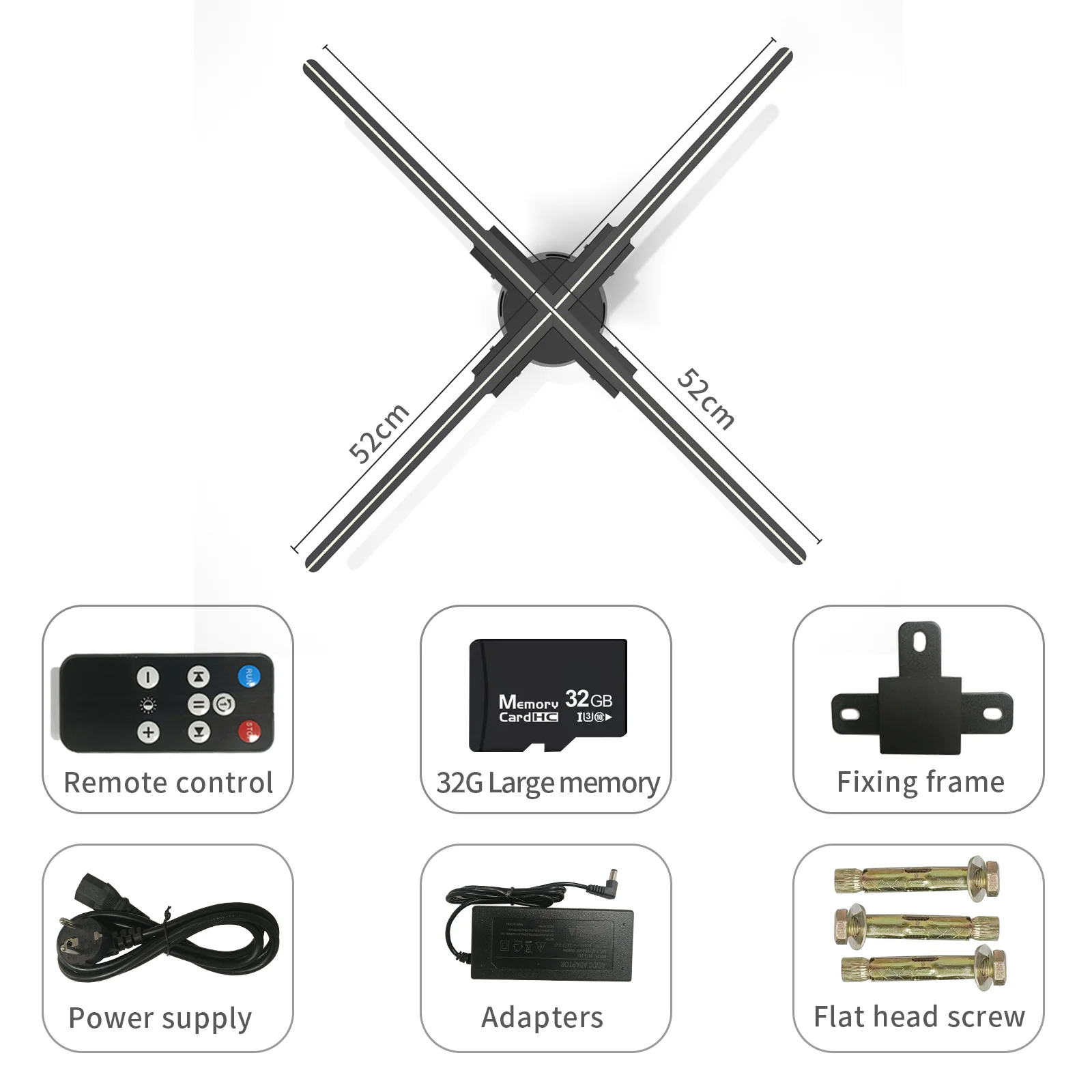 52 cm 3D Holografische Fan Wifi Afstandsbediening Aangepaste PICTOGO DIY Video LOGO LED Neon Verlichting Roterende Display AD 3D Holografische Projector