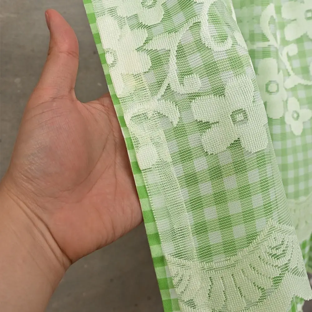 Decorative Lace Trim Oven Skirt Curtain Gingham Pattern Rustic Stove Cover Vintage Farmhouse Oven Skirt Home Decor