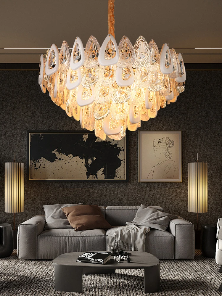 Ceramic Art Living Room Decorative Chandeliers Designer Luxury Crystal Glass Lighting Fixture LED Foyer Ceiling Villa Taper Lamp