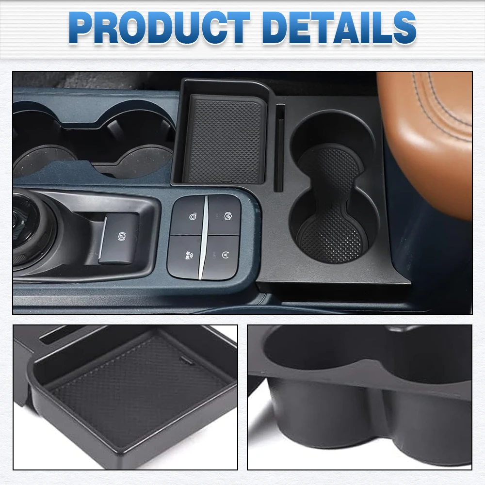 

For Ford Maverick 2022 2023 2024 2025 Center Console Cup Holder Insert Expander Organizer Tray with Rubber Mat Interior