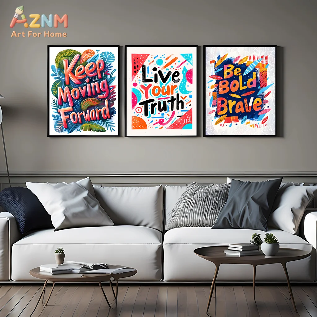 AZNM Colorful Inspirational Quote Canvas Print Vibrant Graffiti Lettering Tropical Leaf Motivational Wall Poster Unframed Modern