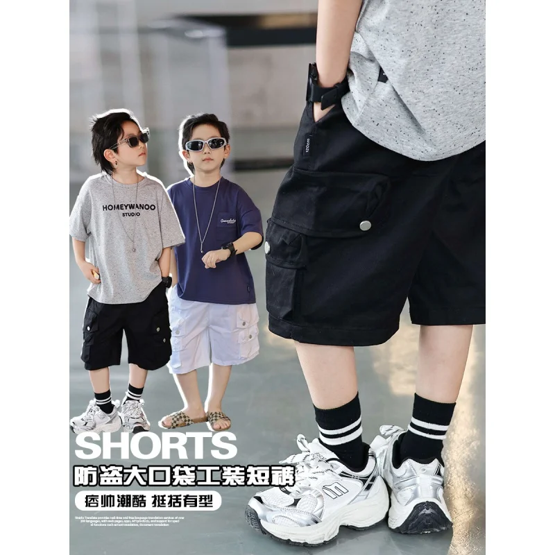 

Boys Cargo Pants Summer Clothing2024New Children's Pants Handsome Medium and Big Children Boys' Three-Dimensional Pocket Casual