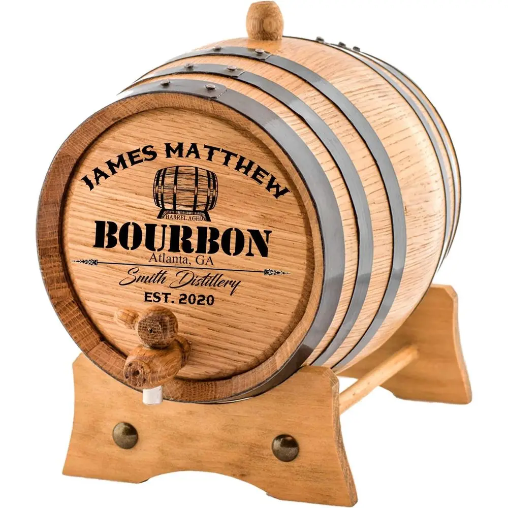 

Personalized - Custom American White Oak Bourbon Aging Barrel - Oak Barrel Aged (5 Liters, Black Hoops)