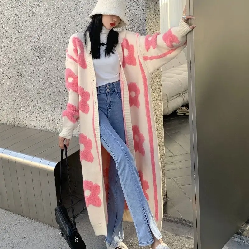 Sweater Coat Long Loose Knit Cardigan In Lazy Wind Thick Loose Patchwork With Buttons Long Sweater Coat Long Sleeve Overcoat New
