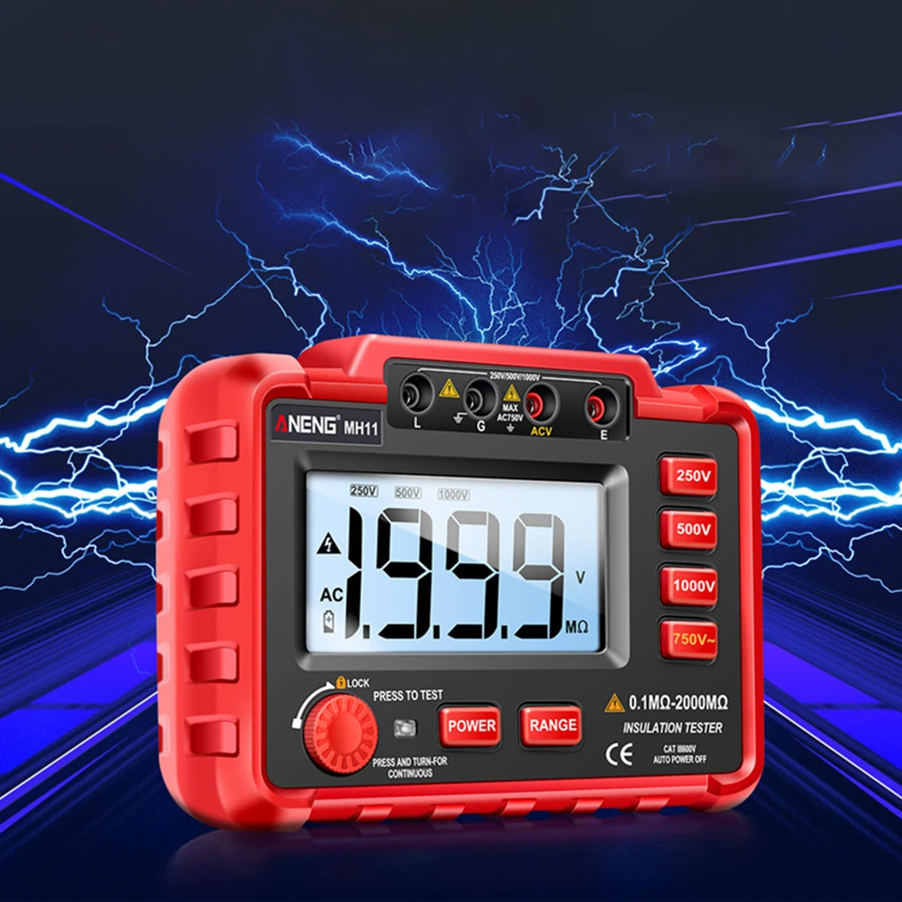 MH11 Digital Megohmmeter Isolamento Resistência Testadores, 2000 Counts Cable, medidores de alta tensão, Ohm Megohm Meter
