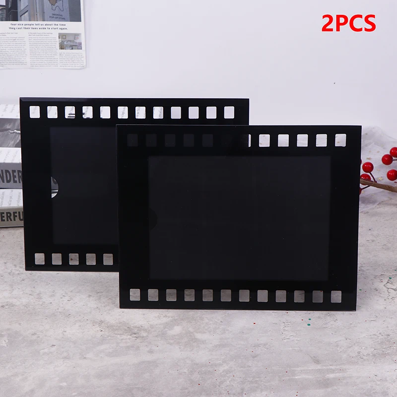 2-Piece Set Of Black Filmstrip Photo Frames With Stand - Classic Black And White Photo Display For Tabletop And Wall Decoration