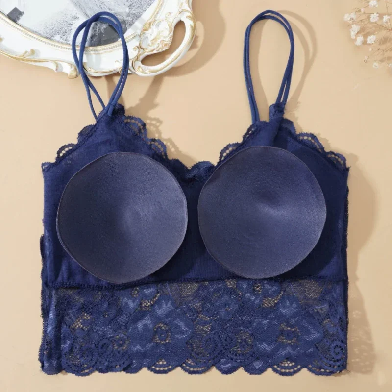 2 stücke sexy BH Frauen Spitze Bra lette Blumen Dessous Unterwäsche drahtlose gepolsterte Büstenhalter nahtlose Ultra Strap Draht frei BHs Weste