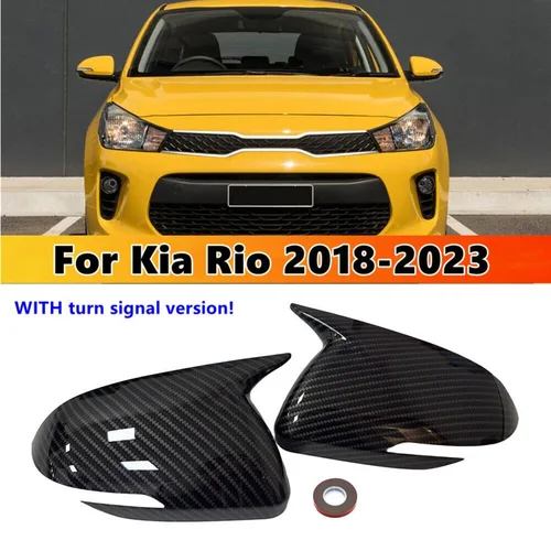 Imagen 2 del producto Para Kia Rio 2018-2023 pegatina de coche cubierta de espejo retrovisor lateral tapa de ala puerta Exterior funda de vista trasera embellecedor aspecto de fibra de carbono
