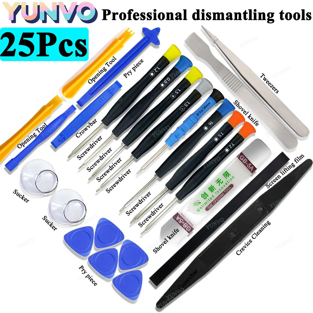 25 in 1 Mobile Phone Repair Tool Kit Precision Screwdriver Pry Tools Tweezers Suction Cup for iPhone Samsung  Xiaomi Disassembly