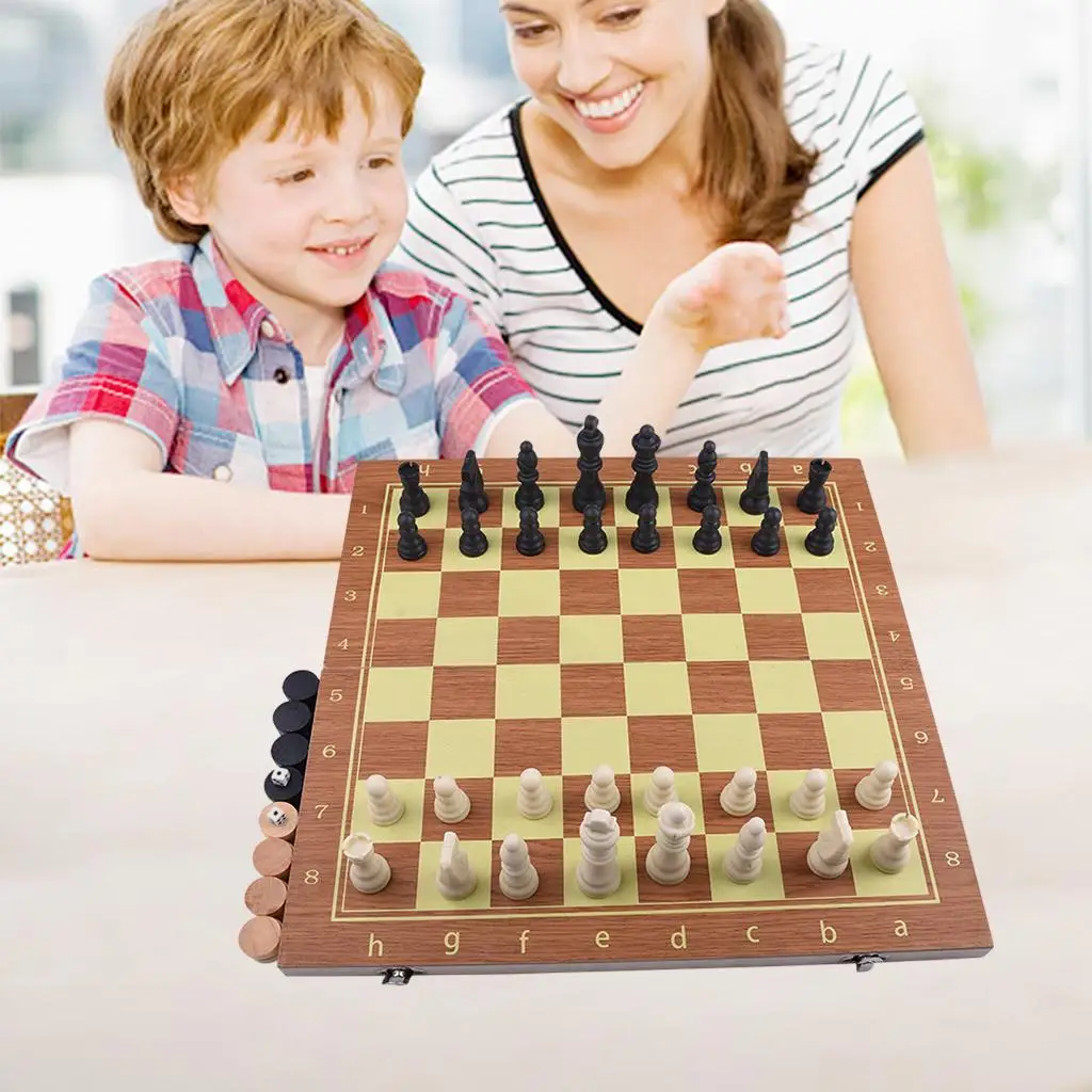 " Folding Wooden Chess Set Chessboard Board Game W/ Storage Container