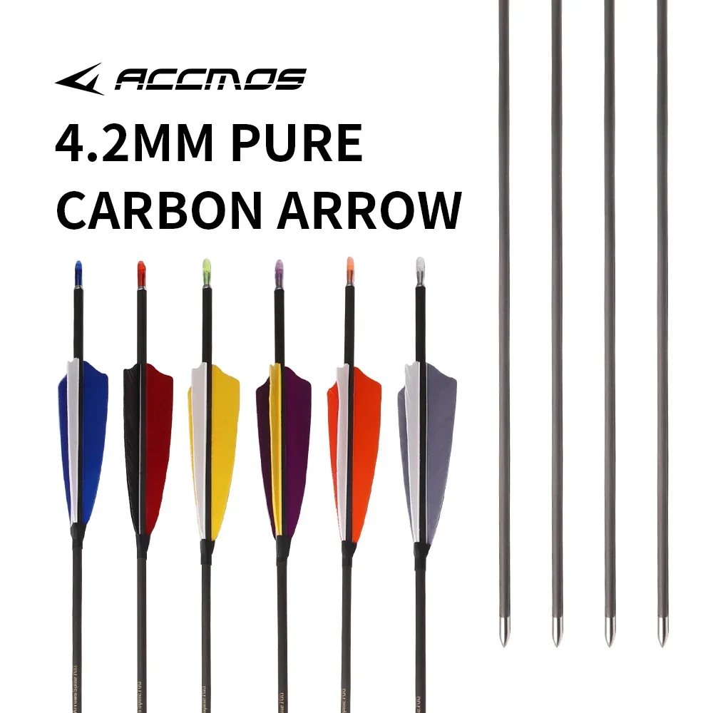 6/12pcs Pure Carbon Natural Feathers Arrow ID4.2mm Spine 250 - 1800 Archery Compound / Recurve Bow Shooting