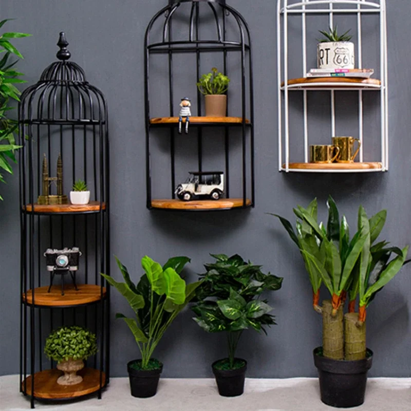 Birdcage Storage Shelf Creative Flower Stands Wrought Iron Wall Shelf Multi-layer Living Room Bookshelf Decorative Plant Rack