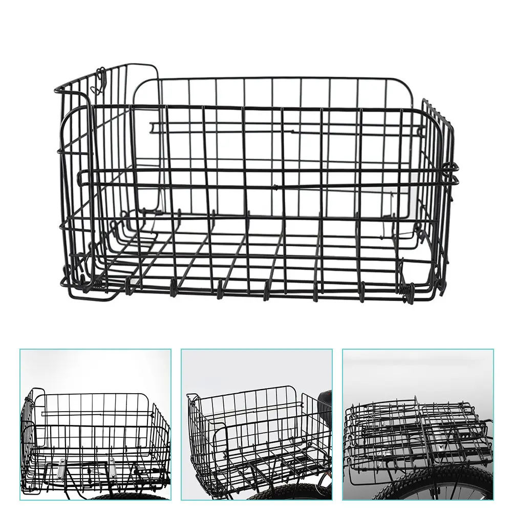 

Foldable Steel Wire Bike Rear Basket Heavy Duty Cycling Storage Basket for Pets Groceries Books Water Bottles Universal Mounting
