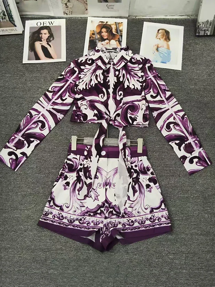 

Дизайнерская рубашка без бретелек с геометрическим принтом в стиле ретро, комплект из двух предметов на осень 2021, женская одежда + комплект прямых шорт.