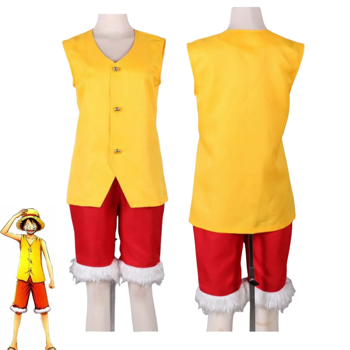 Anime Monkey D. Fato de Cosplay Luffy para homens e mulheres, chapéu de palha, colete amarelo, uniforme, conjunto completo, Halloween, terno de carnaval, 2 anos atrás